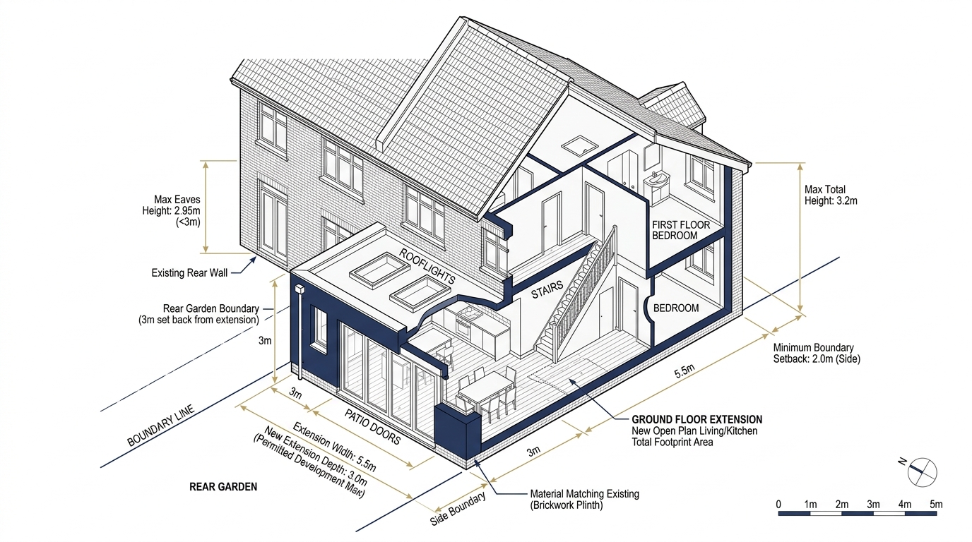 Single-Storey Rear Extension Permitted Development Diagram